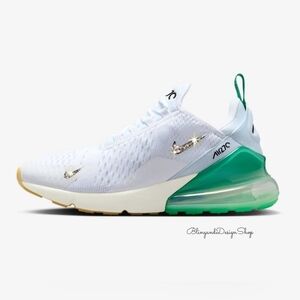 Women's Nike Air Max 270 White Green Sneakers made with Crystals Bling Custom